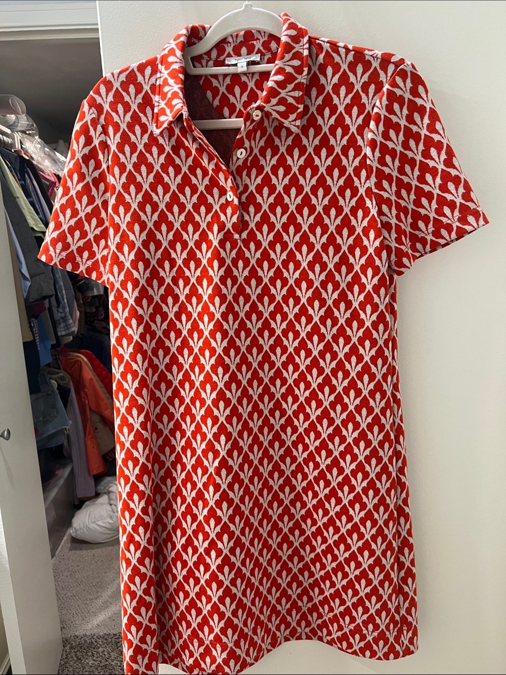 Tyler Boe Red and White Geometric Polo Dress
